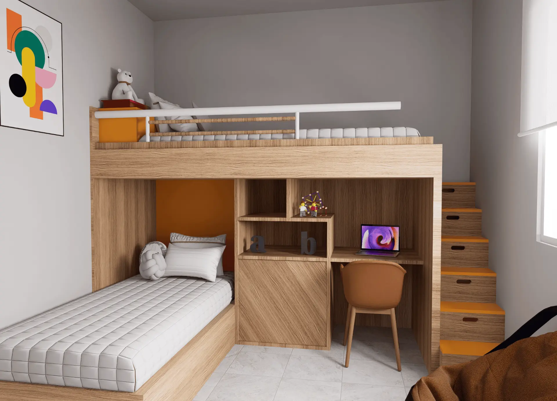 Recámara infantil con litera y escritorio en Santuario Residencial
