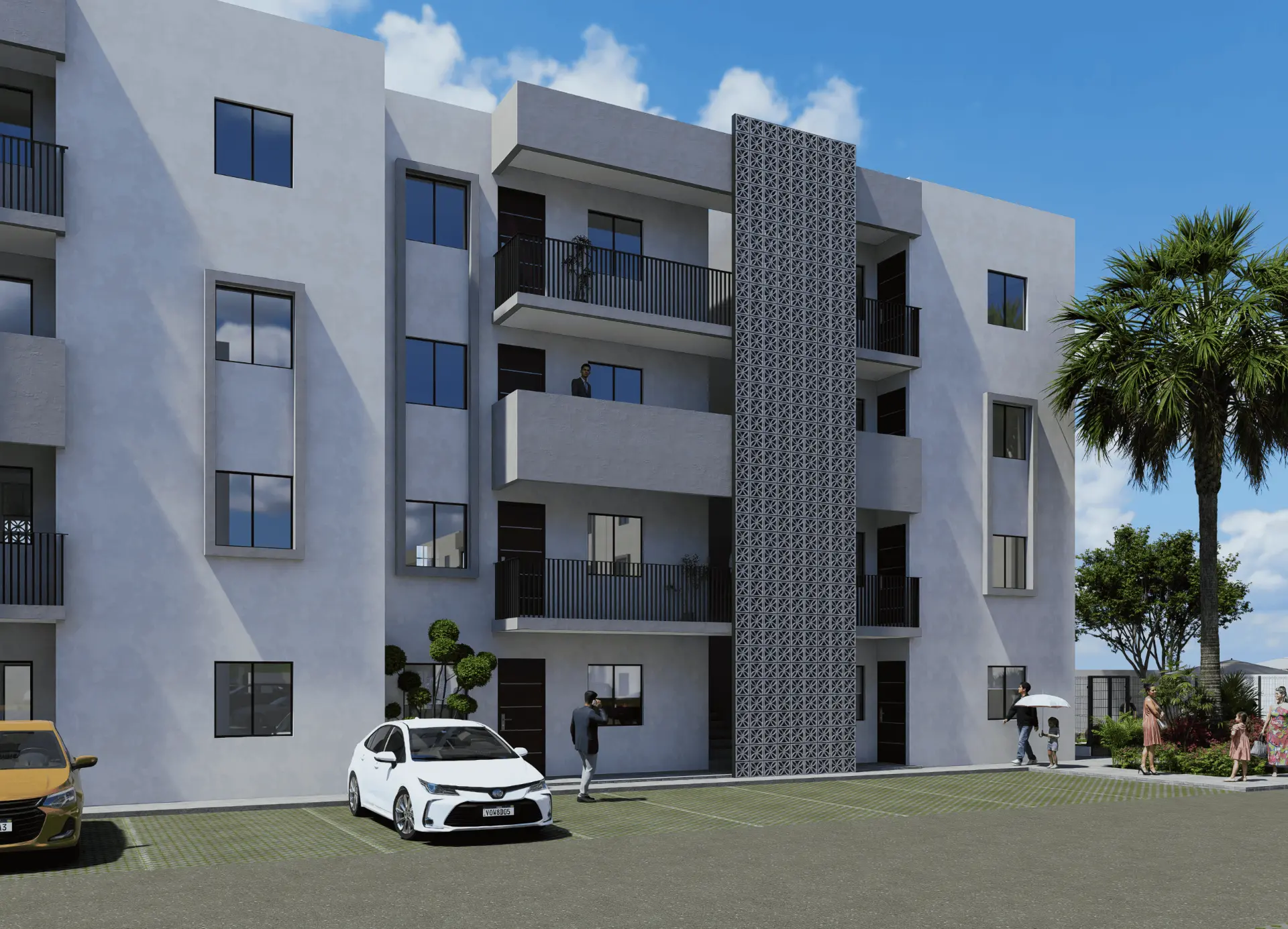 Fachada de los departamentos de Santuario Residencial en Cancún