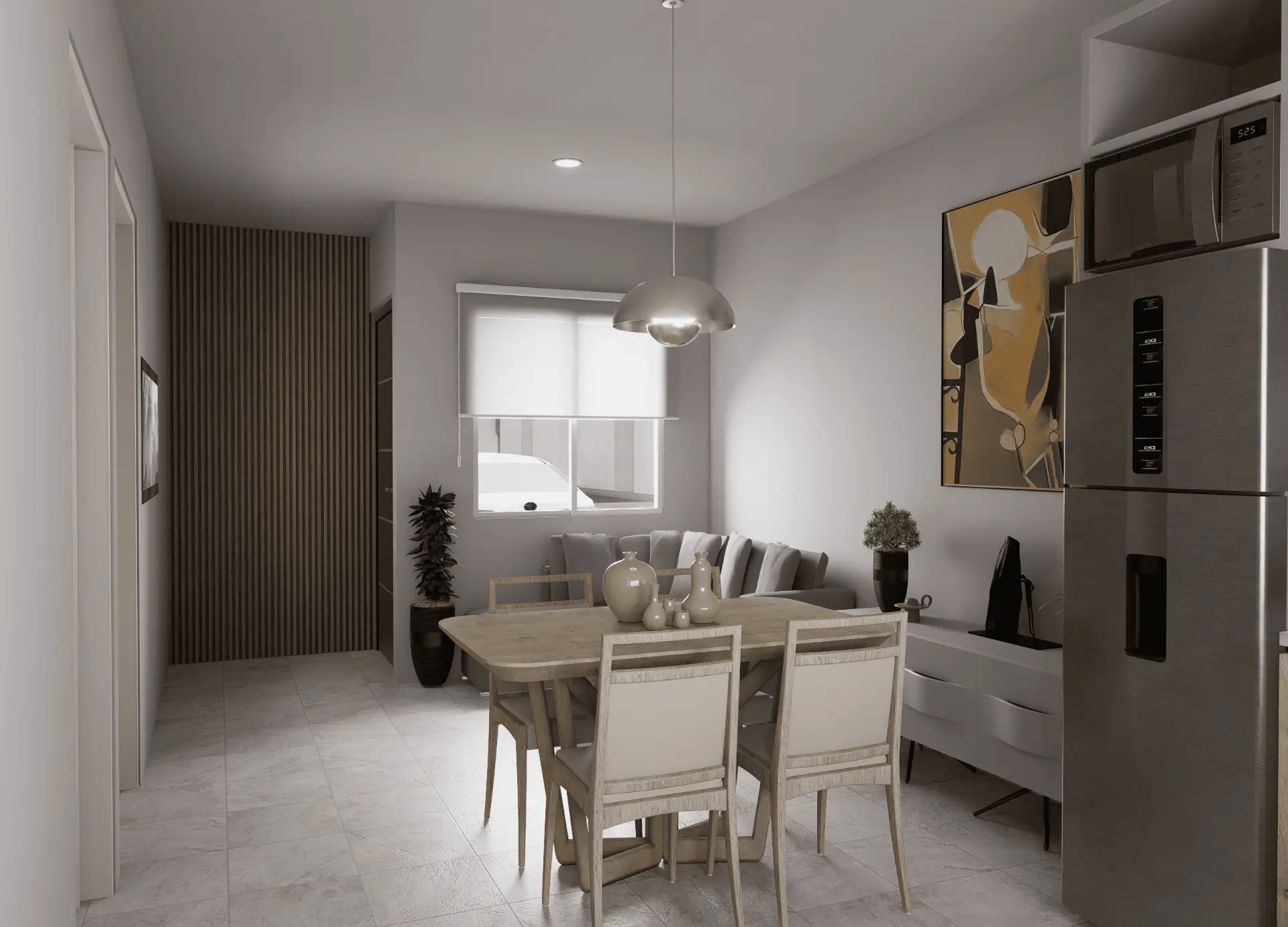 Sala y comedor de un departamento de Santuario Residencial